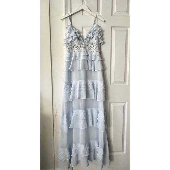 Glamorous Collection Lulus Frill Of A Lifetime Blue Tiered Maxi Dress Medium - Picture 3 of 11